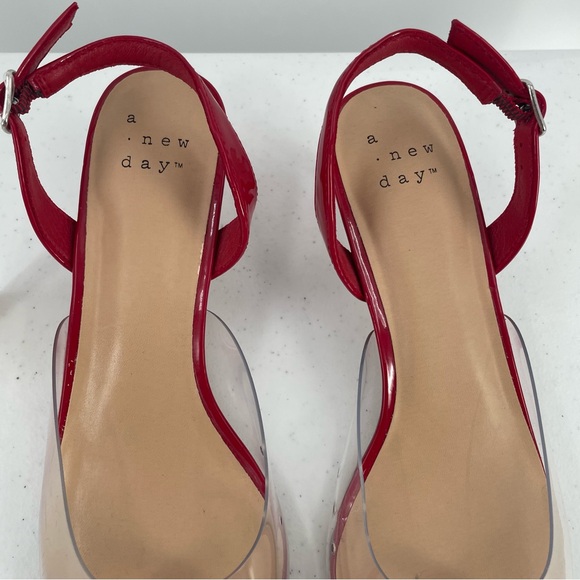 NWT A New Day Eleanor Heart Slingback Kitten Heels Red Patent Clear Shoes - Picture 3 of 8